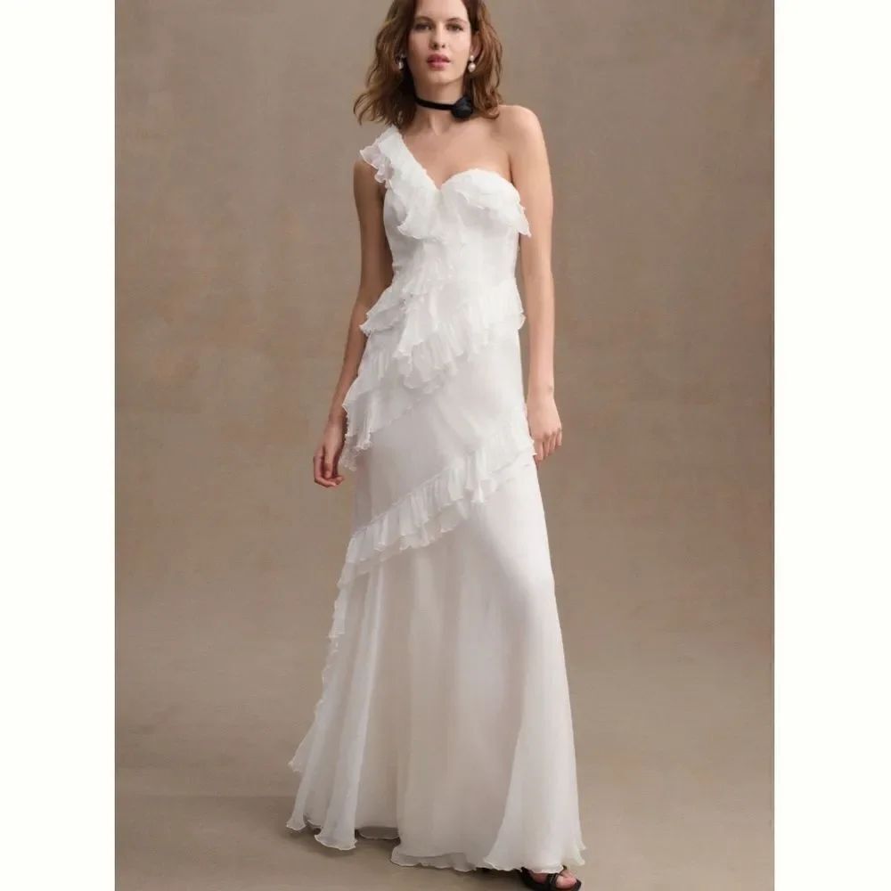 Anthropologie AMUR Harlow Silk One-Shoulder Gown/ size 8